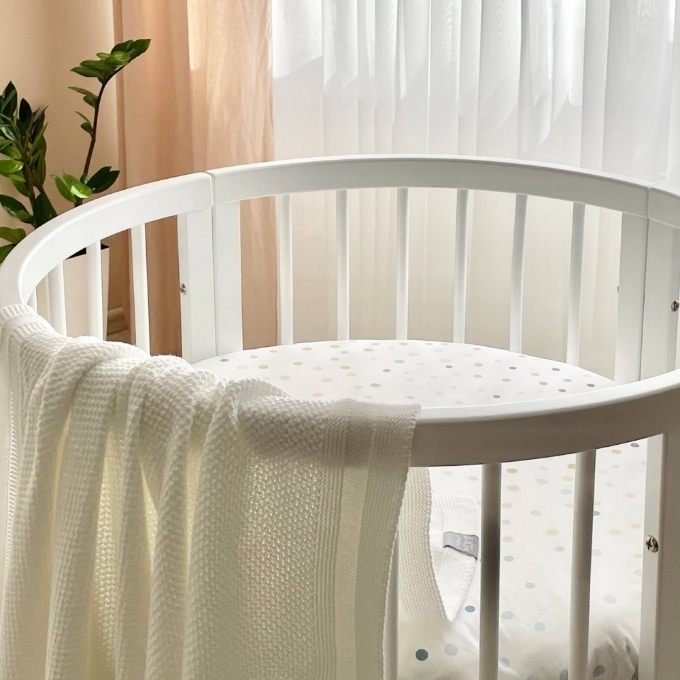 Husa saltea rotunda patut bebe copii cu elastic, Buline colorate (2)